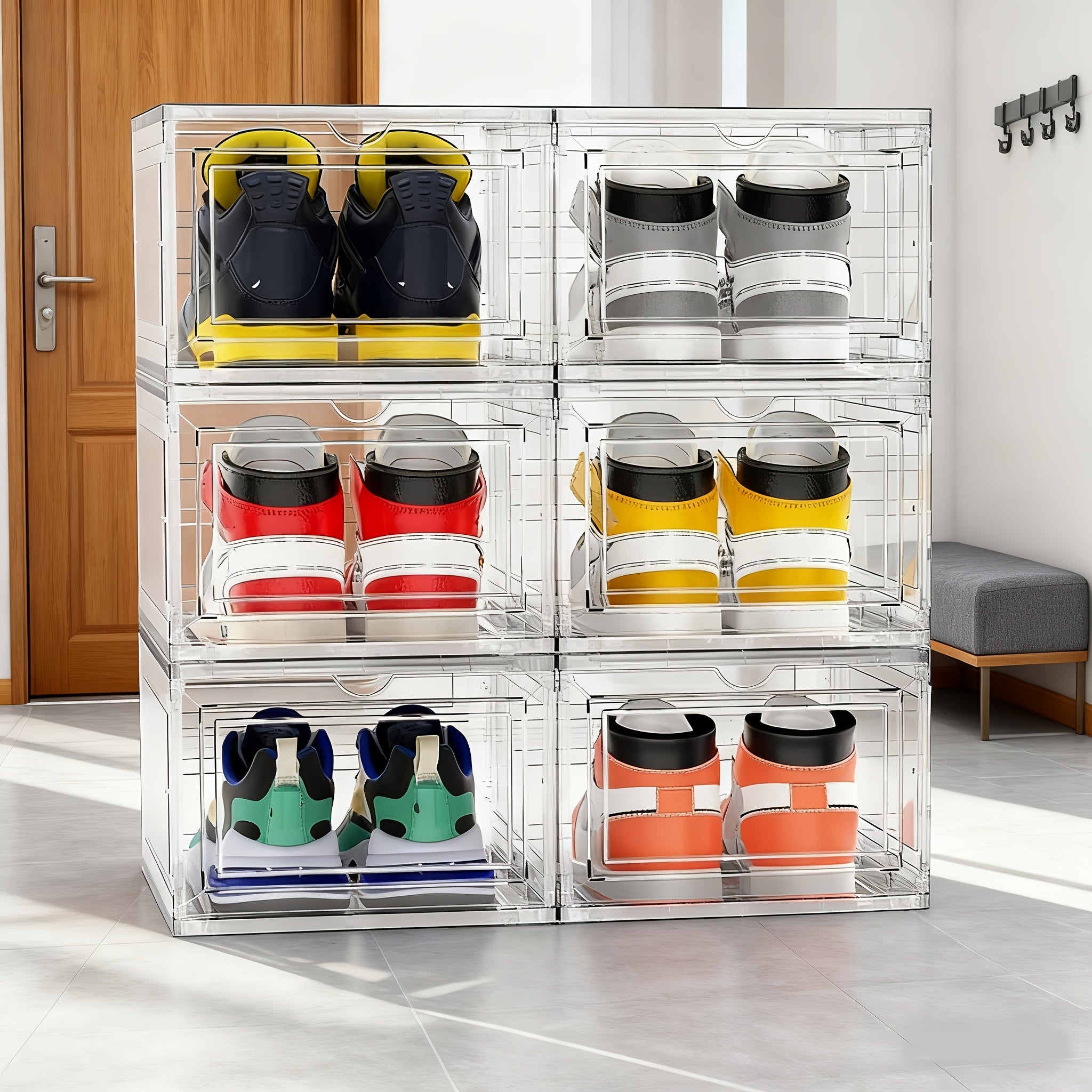 TEMU 6-12 Pack Thicken Sturdy Hard Plastic Clear Stackable Shoe Storage Boxes For Size 12, Sneaker Shoe Rack Containers Holders Bins Display Case