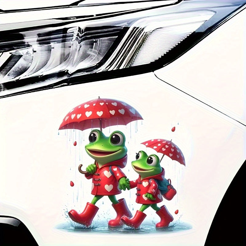 TEMU Frog Mother And Daughter Vinyl Decals| 6-inch Highlight Cartoon With And Raincoat| Cars, Laptops, Windows, Walls, Bottle Self-adhesive Stickers|