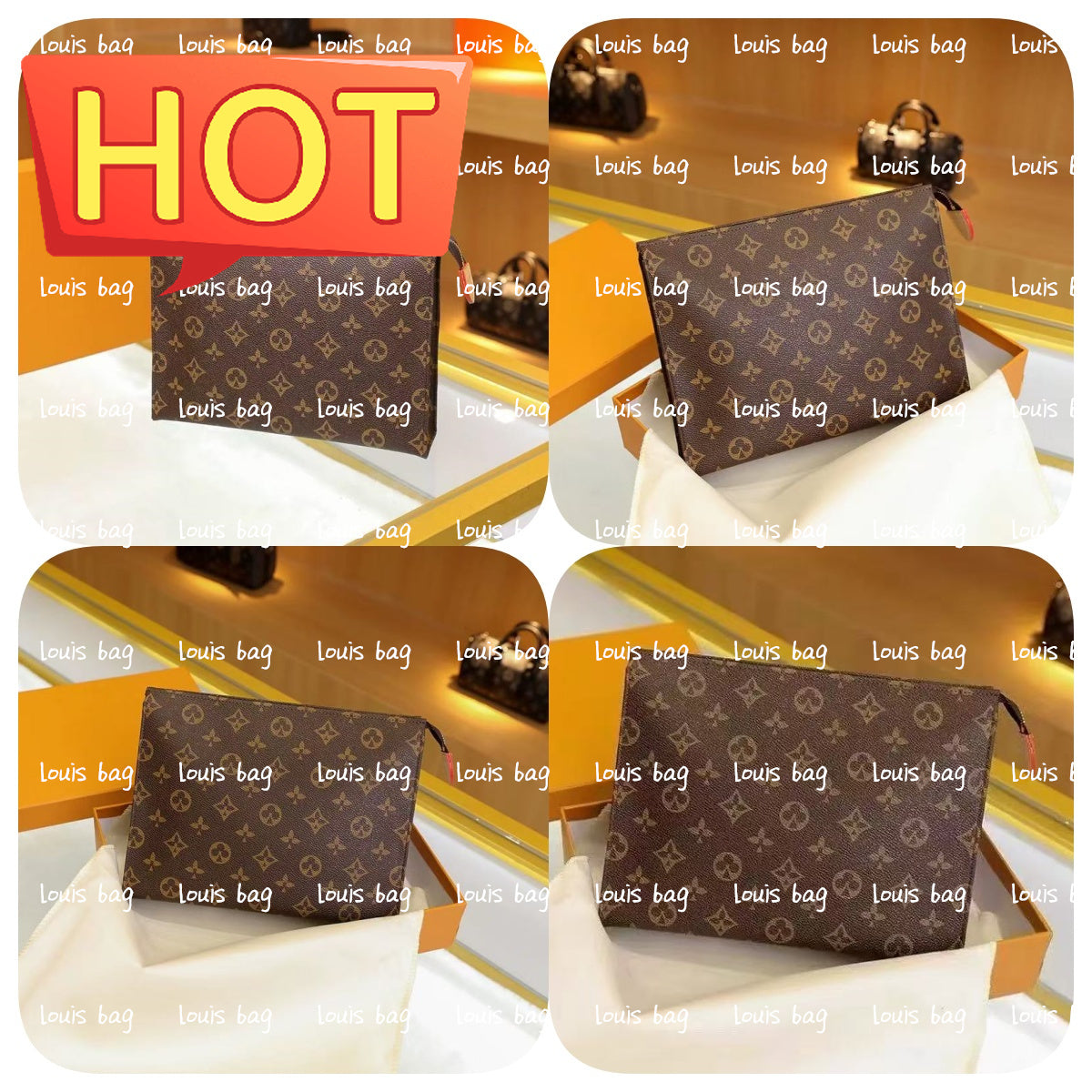 Ladies Fashion Casual Designe Luxury Trio Toilet Pouch Bag Cosmetic Bag Toiletries Pouch Clutch Bag Totes Handbag Wallet TOP Mirror Quality Pouch Pu