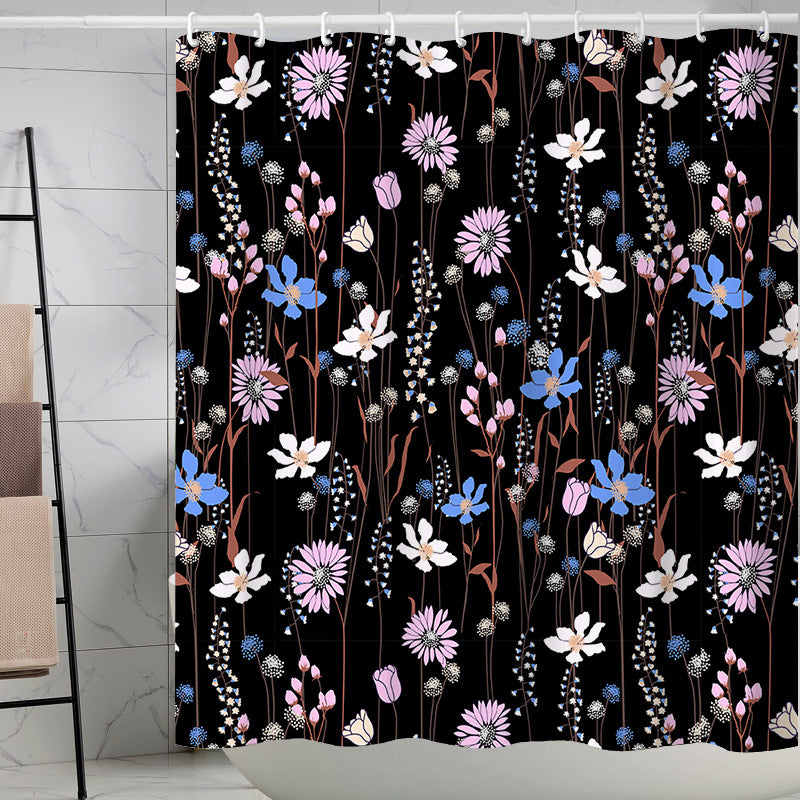 YL-37265 Waterproof Shower Curtain Hot Sale 3D Printed Tropical Jungle Plant Leaves and Flowers Season Polyester Shower Curtain with Hook