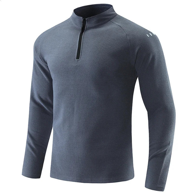 Mens Stand up Collar Zipper Long Sleeve Hoodie Sports Breathable Fitness Fashionable Top 240911