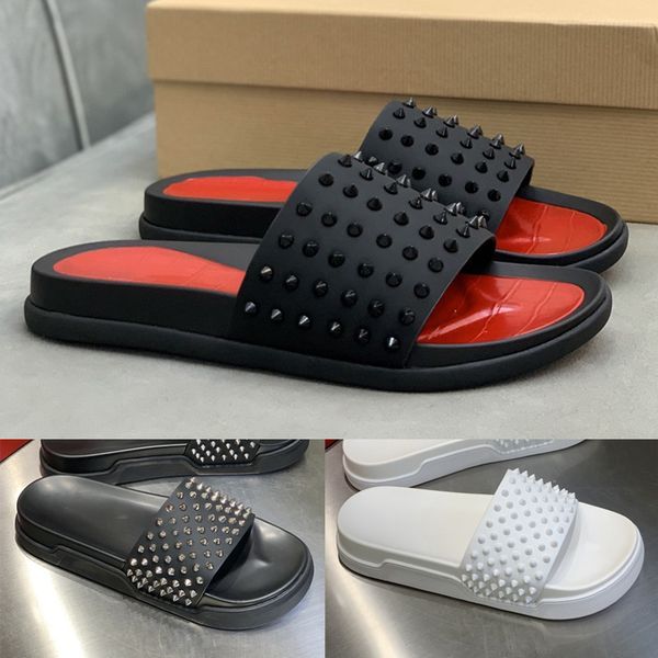 Mens Designer Sliders Spike Slipper Flat Slide Sandal Black Platform Mule Pool Foam Runner House Flip Flops Summer Beach Thick Bottom Studs