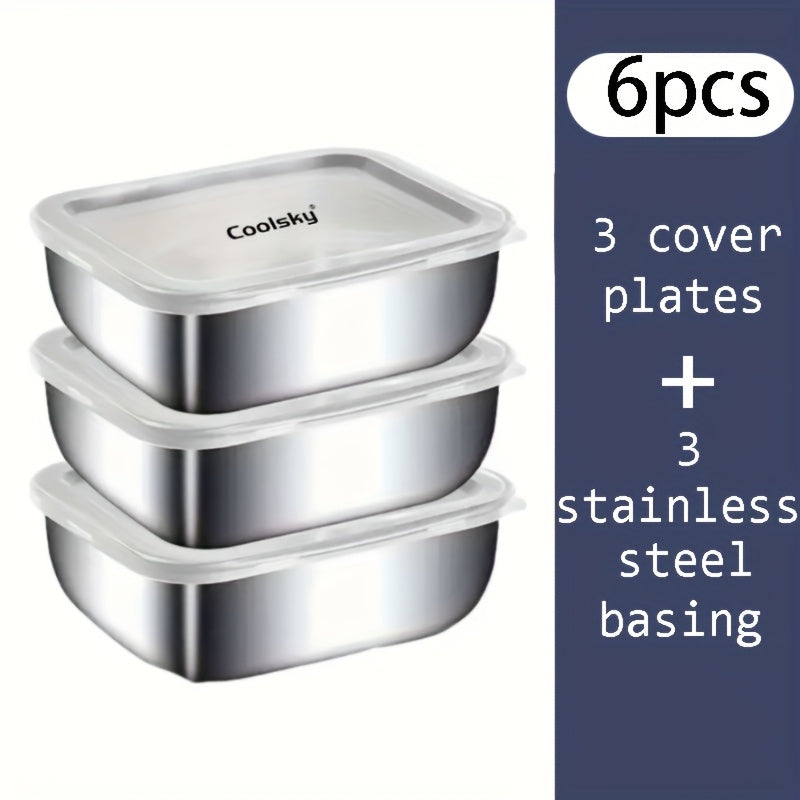 TEMU 12-6pcs Stainless Steel Food Storage Containers With Lids - Leak-proof, Stackable, Bpa-free Kitchen Organizer Boxes, Suitable For Refrigerator,