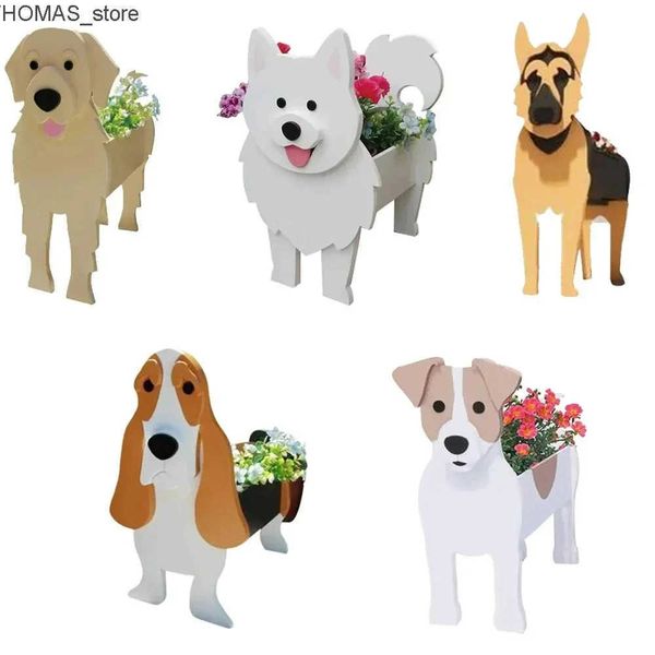 Planters Pots Cute Dog Shaped Planter Garden Flower Pot Samoyed Labrador Shepherd Dog Vase Pots PVC Home Outdoor Garden Decor Flowerpots L24