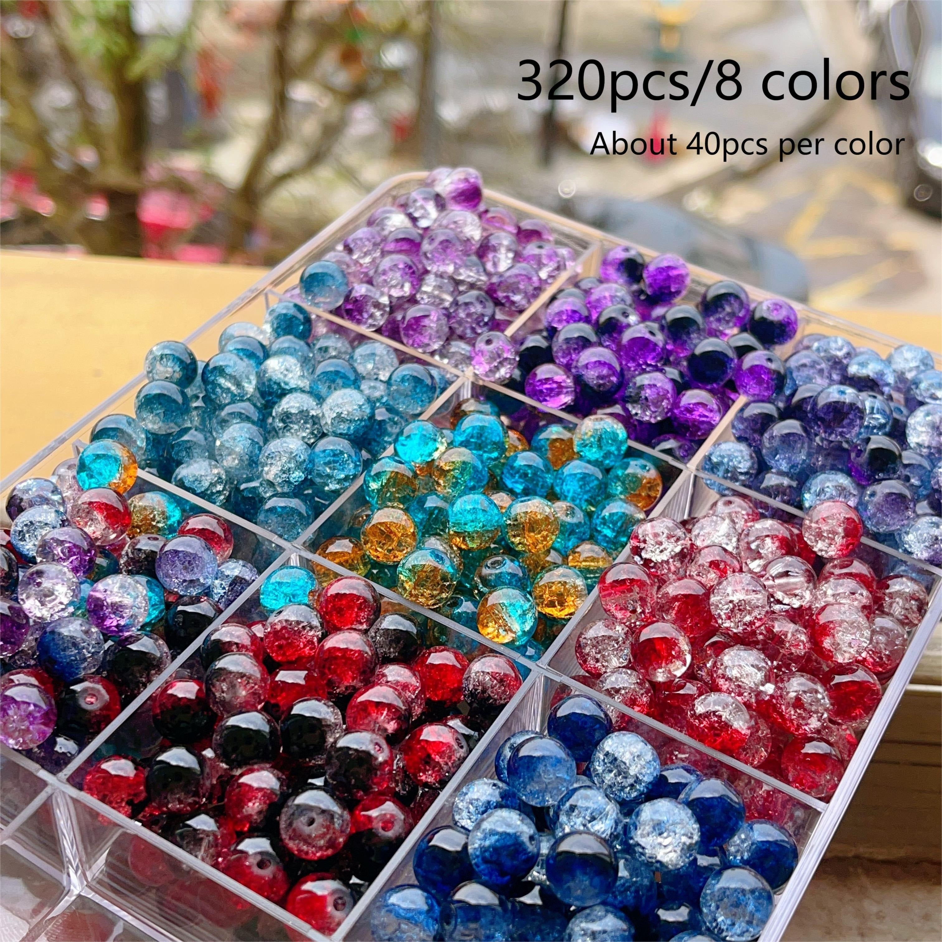 TEMU 10mm 320pcs 8 Colors Crackle Glass Beads For Jewelry Making, Diy Bracelets, Necklace, Earring, Handbag, Round Beads Assorted Colors, Crackle