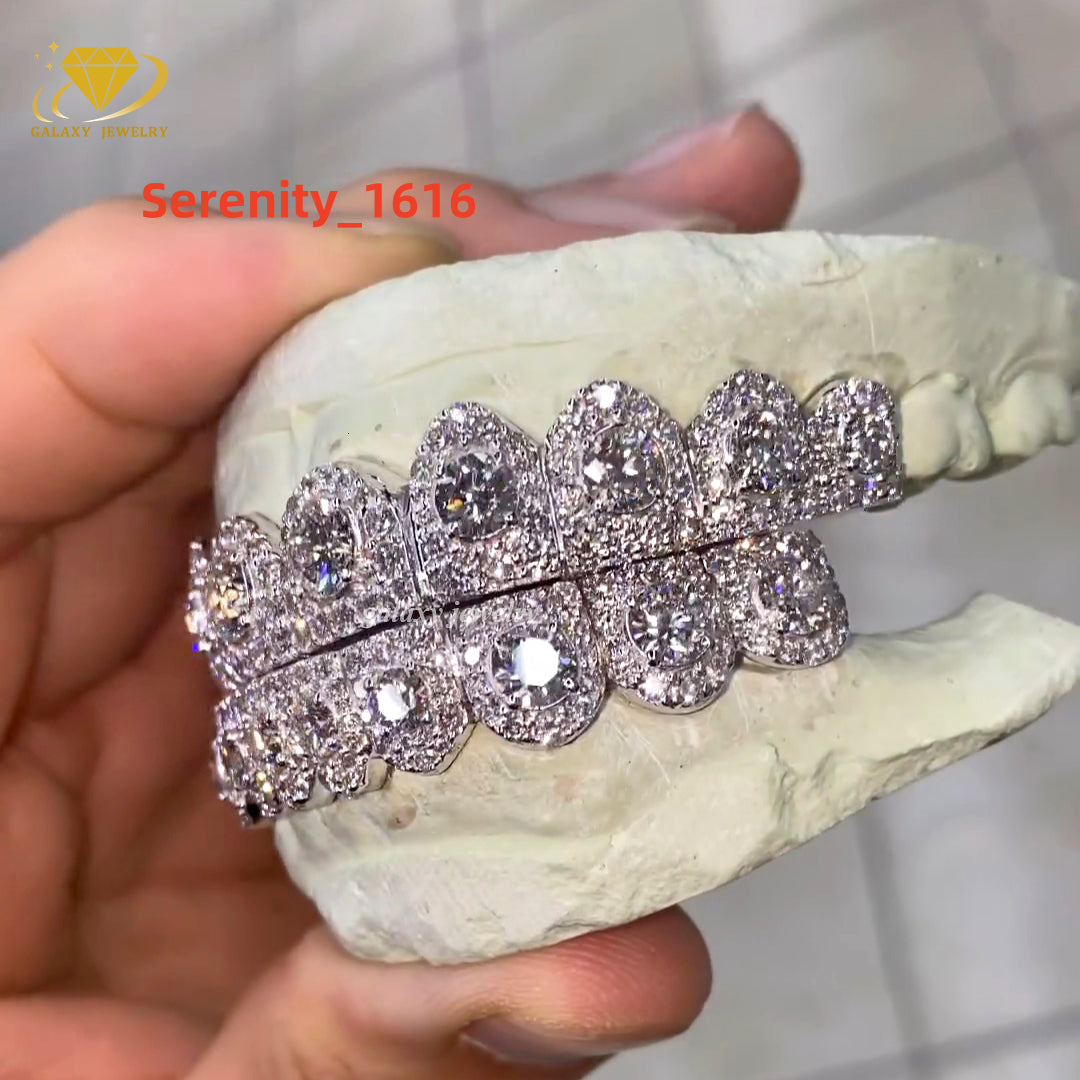 Custom VVS Moissanite Teeth Honeycomb Set with Big Stone Dia Iced Out Grills Mens Hiphop Honeymoon Grillz 1
