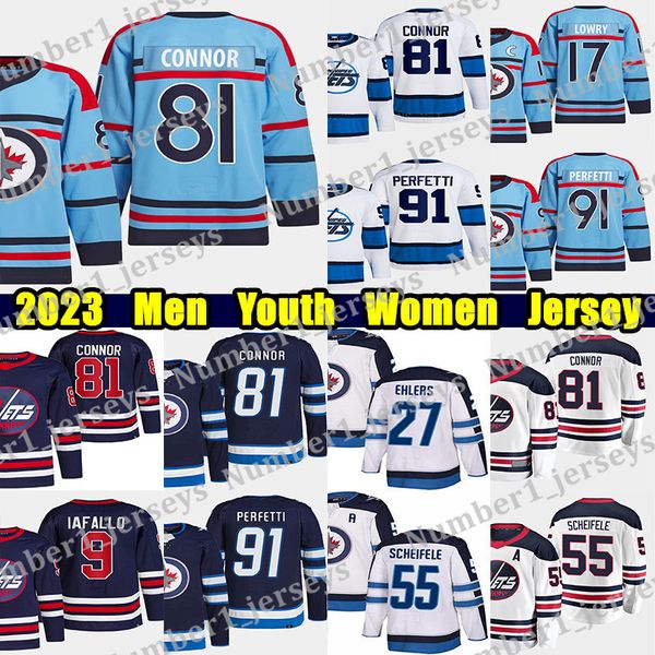 #81 Kyle Connor hockey jersey #27 Nikolaj Ehlers Mark Scheifele Nate Schmidt Alex Iafallo Mason Appleton Adam Lowry Cole Perfetti Custom Men