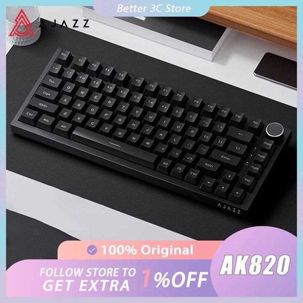 Keyboards AJAZZ AK820 Mechanical Keyboard Multi functional Knob Heat Exchange Line Gaming Keyboard Ergonomic Pad PC Gaming Machine Accessori