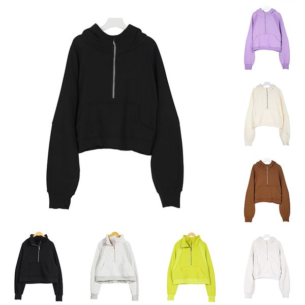 24SS hoodies scuba jackets yoga Half zipper Long Sleeve womens Pullover sweatshirts wear sports coats double-sided sanding fitness hooded cl