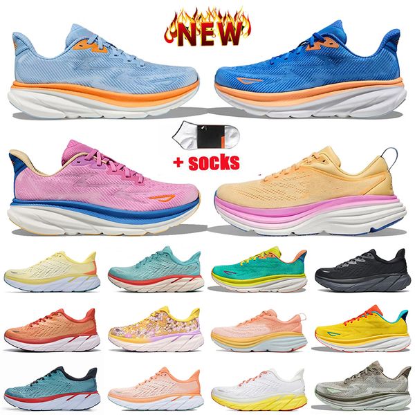 Mulheres Mens Hokasshoes Clifton 9 Bondi 8 Designer Malha de espuma Tênis de corrida Kawana carbono rosa branco preto livre gente