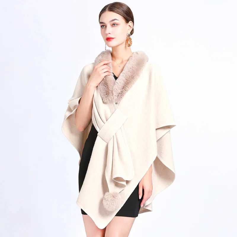 Womens Raincoat Elegant Casual Faux Fur Collar Shawl Coat Bohemian Shawl Autumn Winter Extra Large Sleeveless Fashion Shawl W240921