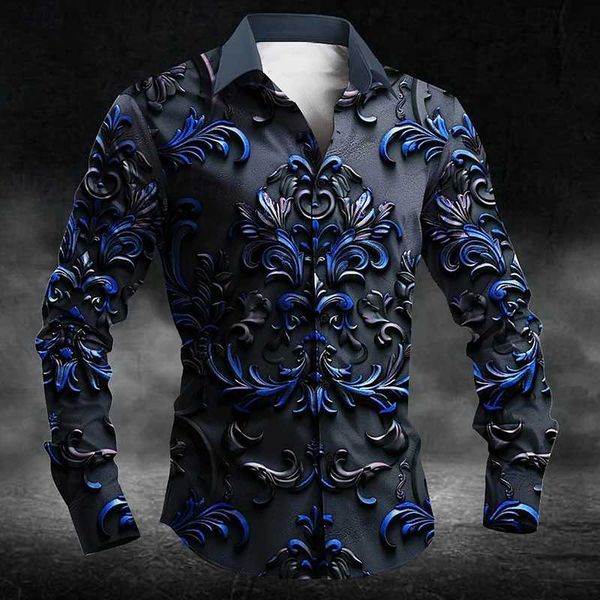 Men&#039;s Casual Shirts Mens fashionable luxury button up shirt retro textured sculpture 3D printed collar long sleeved casual business dre