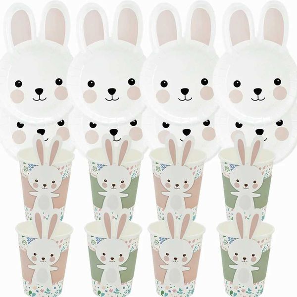 8pcs Easter Rabbit Shaped Tableware Paper Plates and Paper Cup Kids Birthday Baby Showers Spring Easter Party Decor SuppliesXJ250107