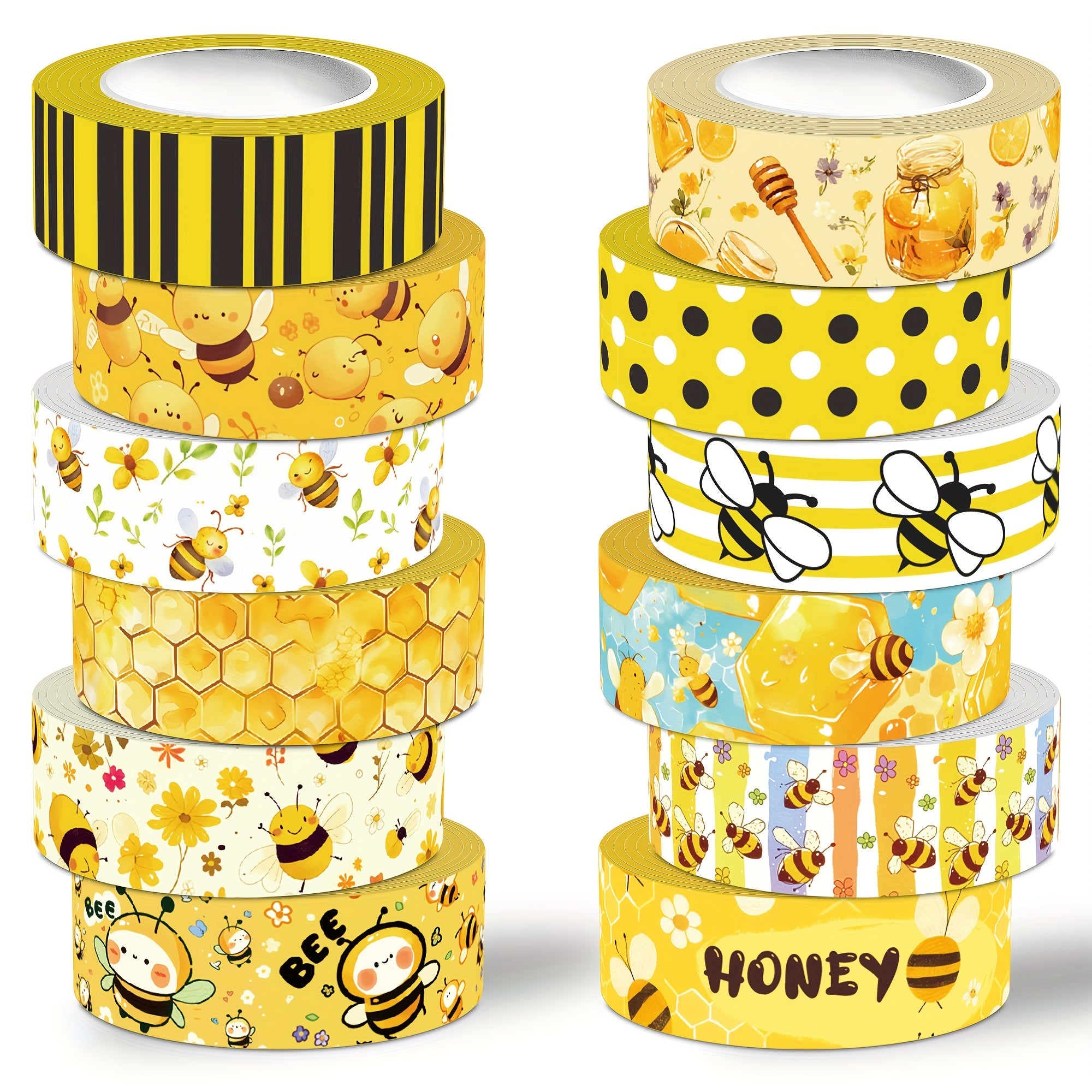 TEMU Nikomie 12-roll Bee Washi Tape Set, Decorative Theme Paper Tape For Scrapbooking, Journaling, Diy Crafts, And Gift Wrapping, Non-waterproof With