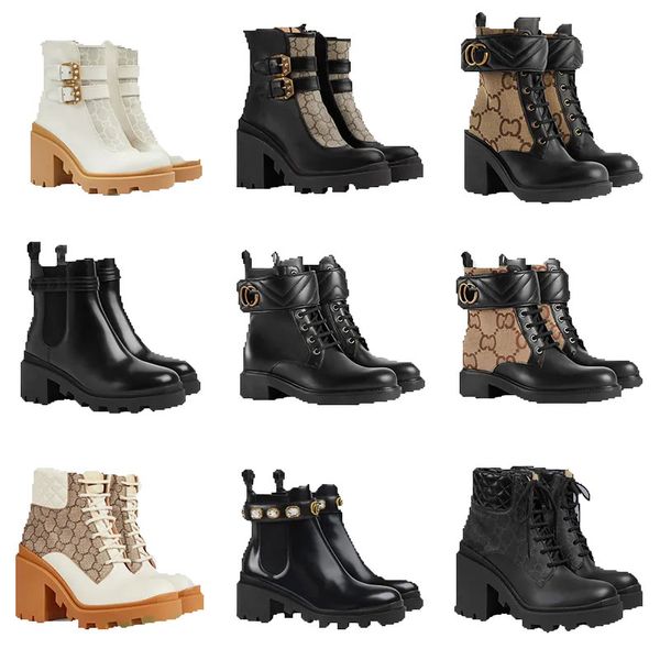 Martin bootsshort boots women designer boot cowhide Belt buckle Metal Thick heels Leather shoe High heeled Fashion Diamond Lady boot Large s