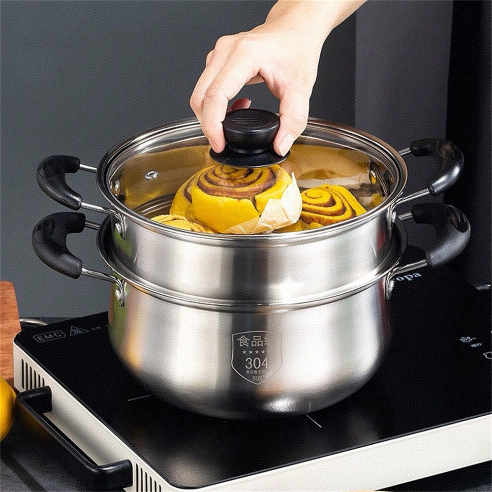 Stainless Steel Double layer Steamer Pot Traditional Corn Cake Maker with Lid and Steam Tray Compact Cookware for Latin Breakfast Lovers, 2 Quart Ca