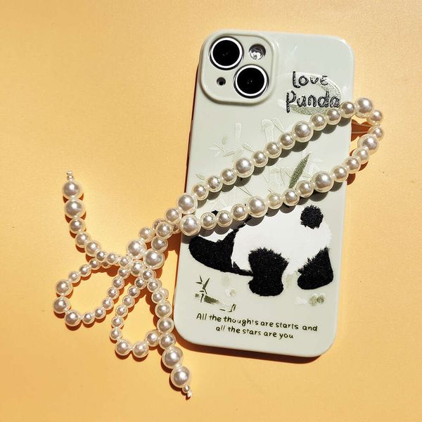 New fashionable plastic imitation pearl bow lanyard handmade white tie mobile phone chain female pendant