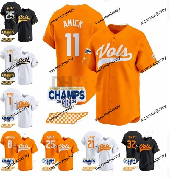 Custom 2024 Tennessee Volunteers Baseball Christian Moore Bradke Lohry Blake Burke Billy Amick Kavares Tears Cannon Peebles Dylan Dreiling V