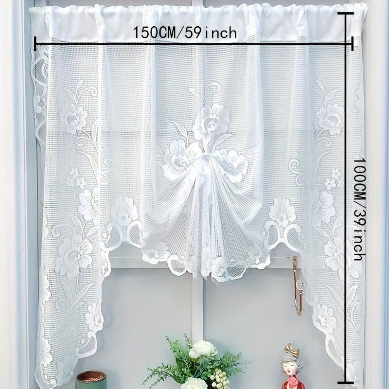 TEMU 1pc Romantic White & Sheer Door Curtain With Lace Trim - Elegant 3-4 For Living Room, Bedroom, Or Entryway Decor, Hand Wash Only, Curtains For