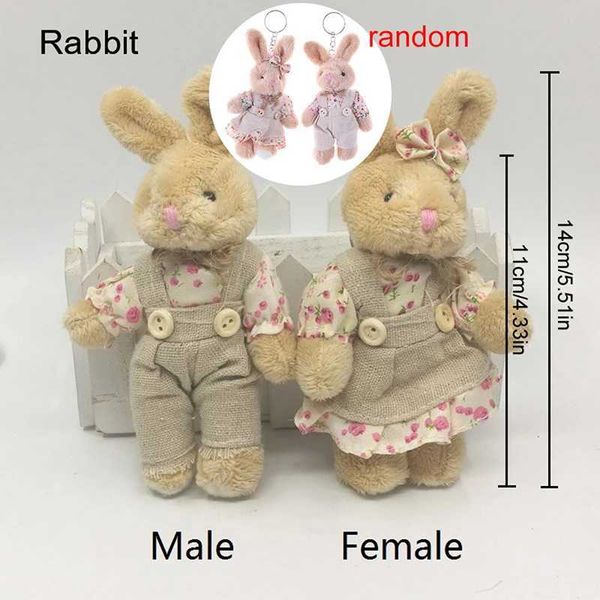 2PCS Couple Bear Rabbit Plush Keychain Flower Cloth Bear Rabbit Doll Burger Hot Dog French Fries Keybag PendantW240903