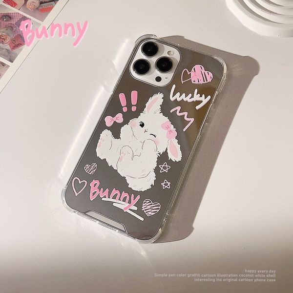 ddmygifts Suitable for Apple 15 promax phone case 12 cute graffiti bunny iPhone 13 mirrored 1114 sets A