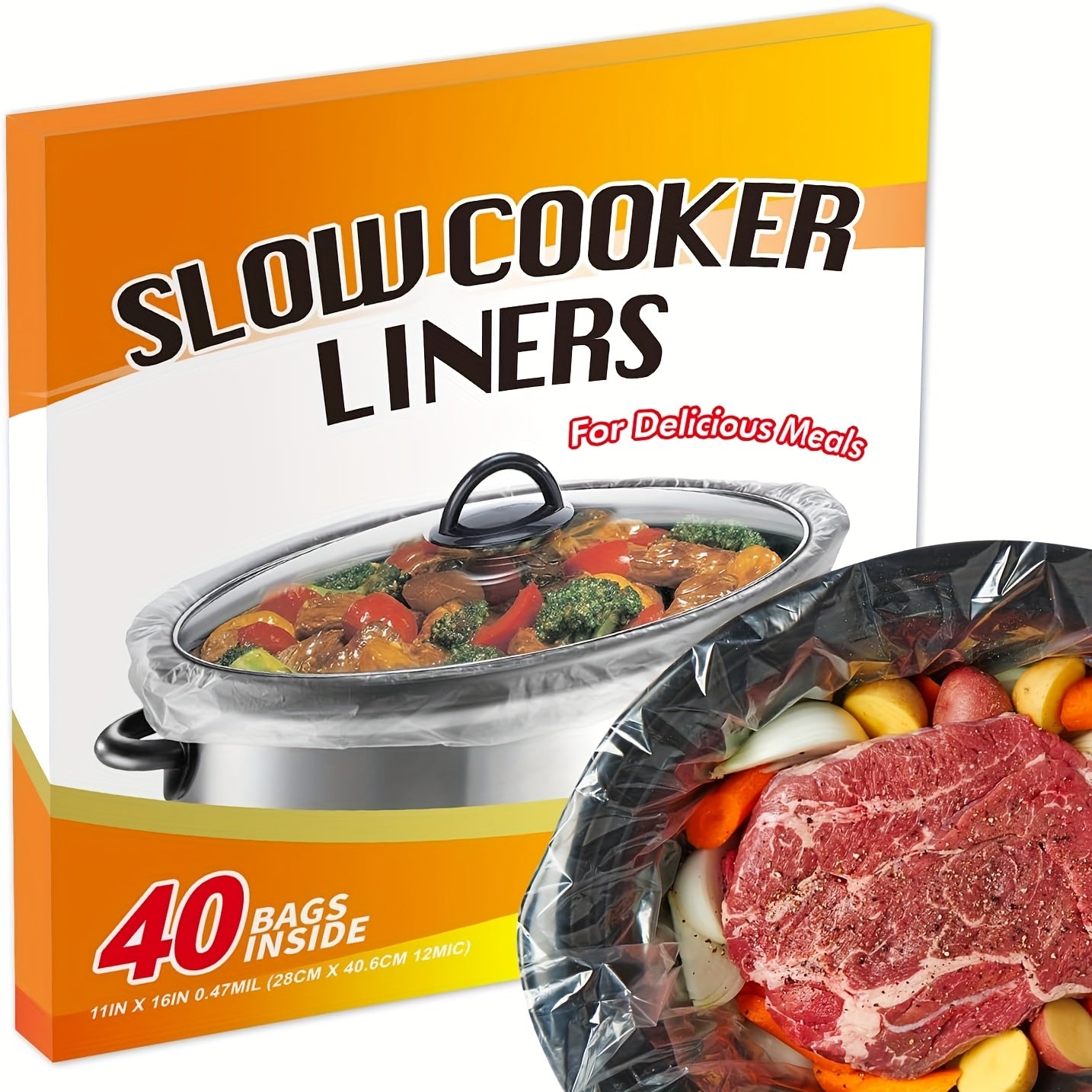 TEMU Slow Cooker Liners | Kitchen Disposable Cooking Bags | For Oval Or Round Pot-16x11in (40 Bags)