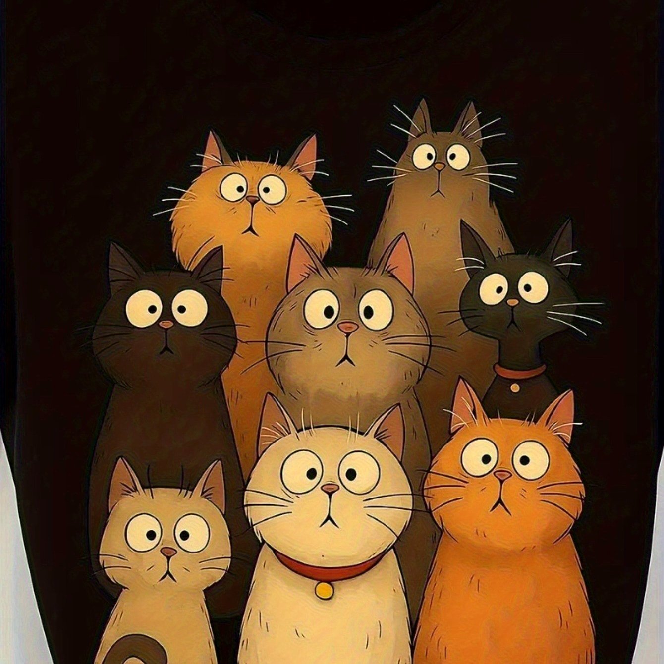 TEMU Women's Anime Cat Face Graphic T-shirt - Soft Breathable Cotton Tee With Brown, Black, Grey, Orange & Cats - Casual Everyday & Party Outfit -