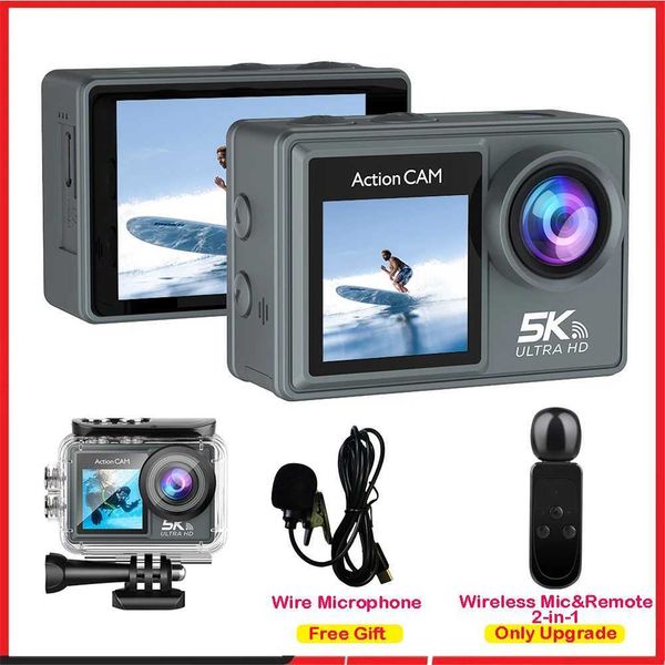 5K 4K60FPS action camera dual IPS touch LCD DVR EIS 170 30M waterproof 5X zoom sports camera with wireless microphone and remote control M24