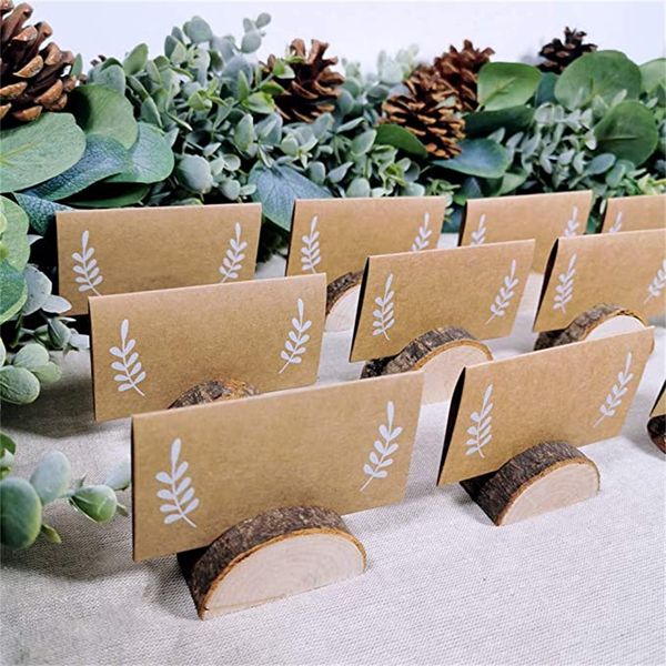 Factory Christmas Decorations Rustic Wood Wedding Place Card Holders Kraft Cards Half-Round Table Numbers Holder Stand Wooden Memo Note Clip