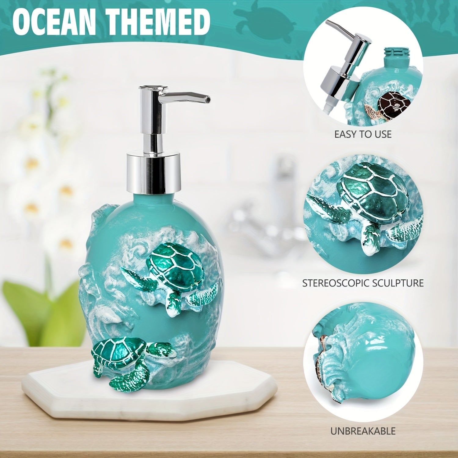 TEMU 1-pack Sea Turtle Dish Soap Dispenser For Kitchen Sink, Hand Soap Dispenser For Bathroom, Soap Dispenser With Pump For Coastal Bathroom Decor,