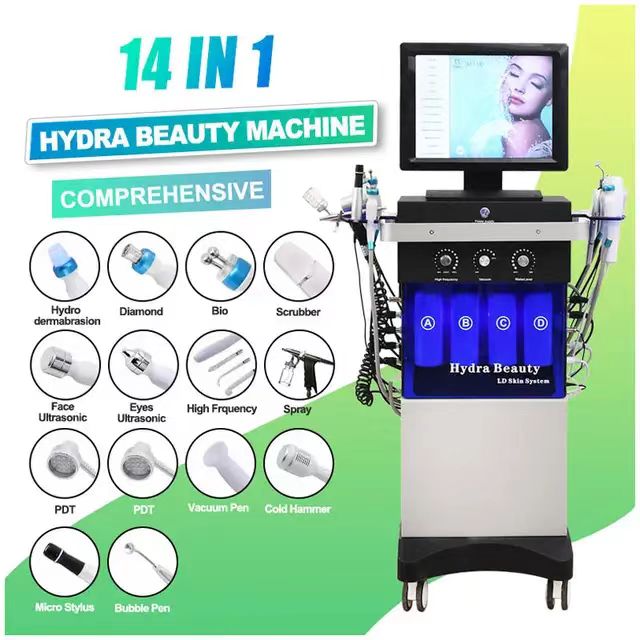 14 in 1 Micodermabrasion Skincare Beauty Equipment Bubble Oxygenation Ultrasonic Scrubber Hydrodermabrasion Hydro Microdermabrasion Facial Machine
