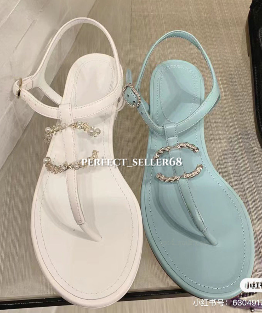 French designer Women Slippers Clip Toe Flat Sandals Summer T Tied Ladies Shoes Beach Casual Woman luxury Flip Flops Fashion Female Leather Footwear