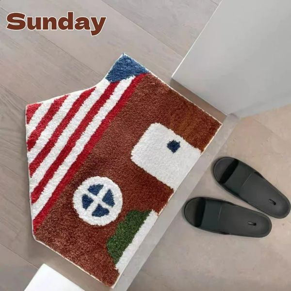 Cartoon House Plush Rugs for Bedroom Irregular Tufted Carpet Household Cute Washroom Floor Mat Korean Style Soft Sketch Area Rug 250107