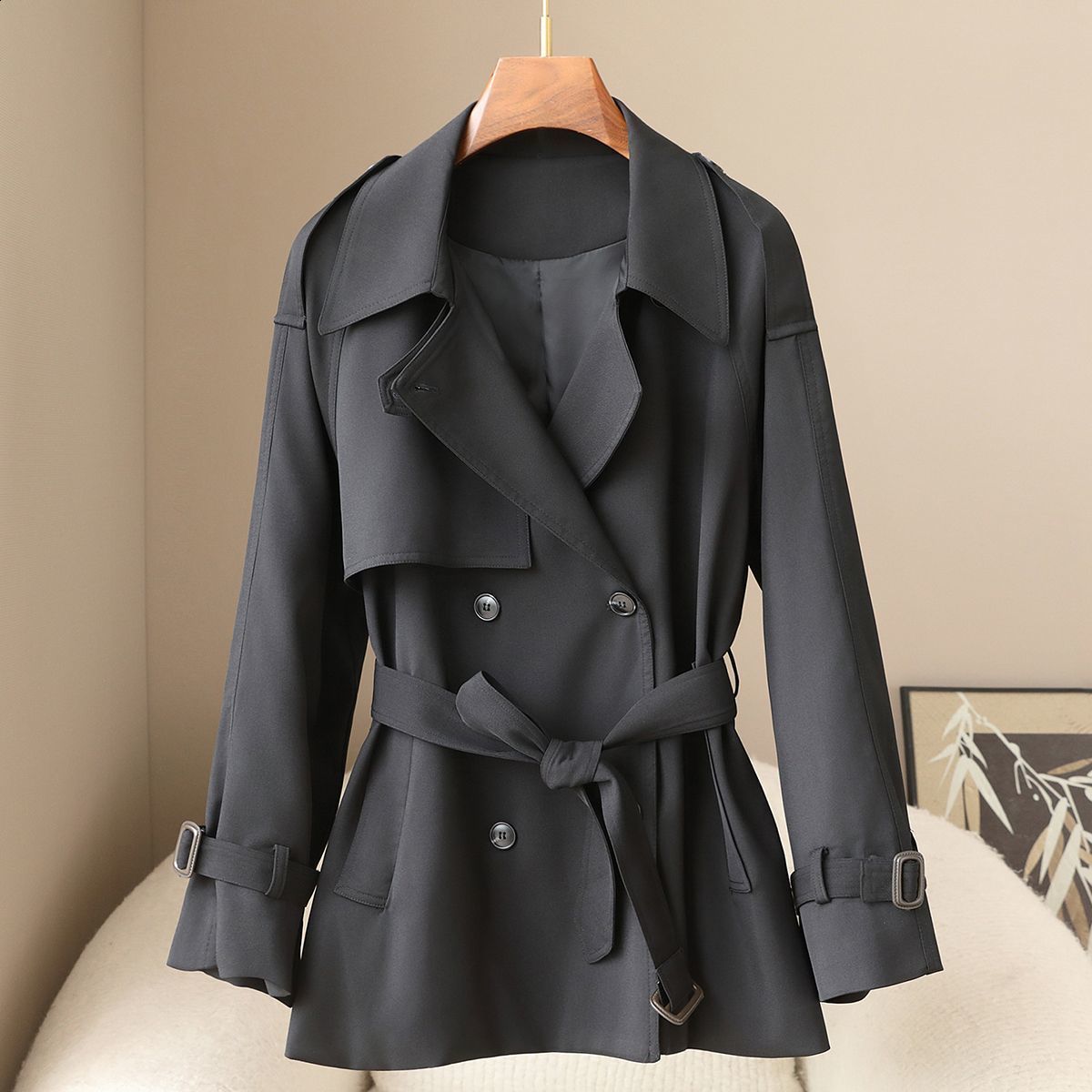 Women&#039;s Trench Coats Short Windbreaker Women Spring Autumn Fashion Black Trench Coat Loose Coats Female DoubleBreasted Outerwear 230822