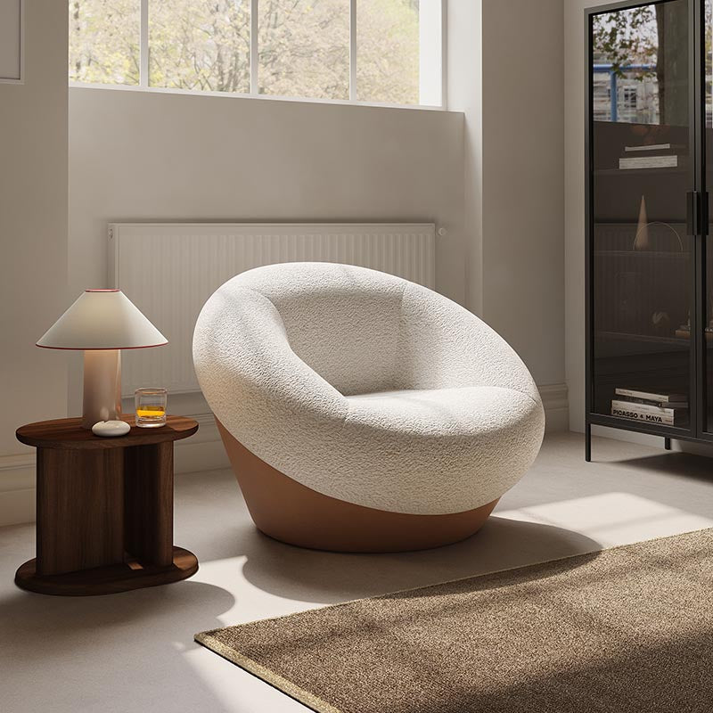 Living Room Furniture Modern White Fabric - Upholstered Pinecone - Shaped Lounge Chair with Grey Base