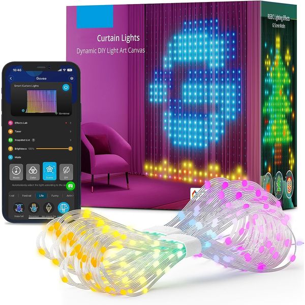 400 LED Smart Curtain Lights, DIY Programming App Remote Control RGB Fairy String Lights, Smart LED Curtain Lights, Color Changing Wall Ligh