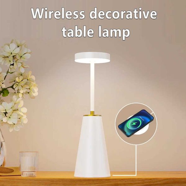 Wireless Charging Metal Table Lamp Touch Sensor LED Desk Lamp 3 Colors Bedside Reading Light Bar Coffee Ambient Night Lamp B240904