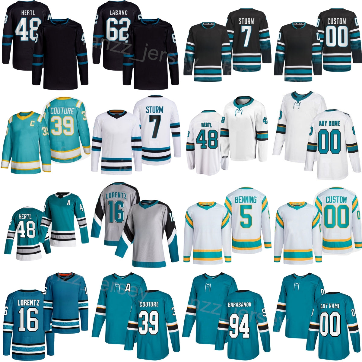 Man Kids Woman 2024-25 Alternate Hockey 39 Logan Couture Jersey 62 Kevin Labanc 38 Ferraro 5 Matt Benning 23 Oskar Lindblom 94 Barabanov 7 Nico Stur