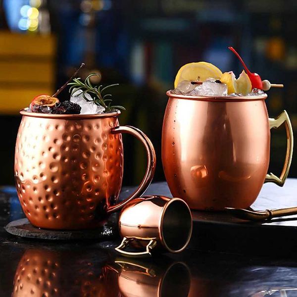 550ml Stainless Steel Moscow Mule Beer Mug Hammered Copper Plated Bartender Cocktail Mugs Coffee Wine Drink Cup Bar DrinkwareM240803