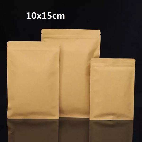 Flat foil lined food storage kraft paper pouch with zip Packaging hick Foil Snack Candy Ground Coffee Nuts Tea Seeds Gifts Storage 10x15cm