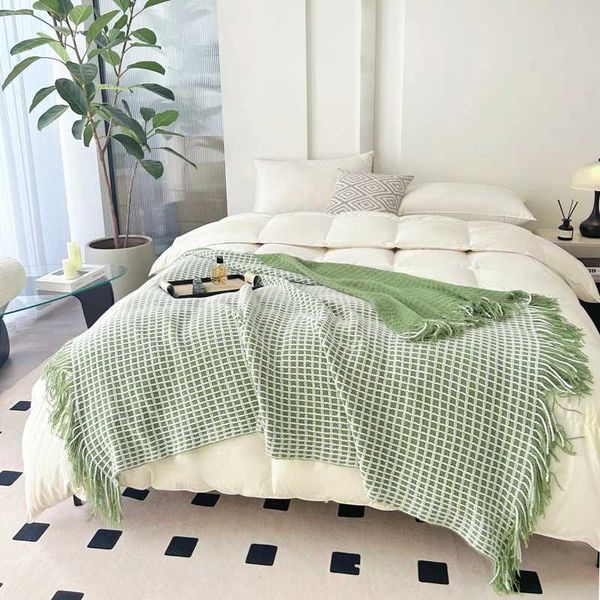Green sofa throw blanket decoration waffle weaving throw blanket soft and lightweight sofa throw blanket blanket X240903