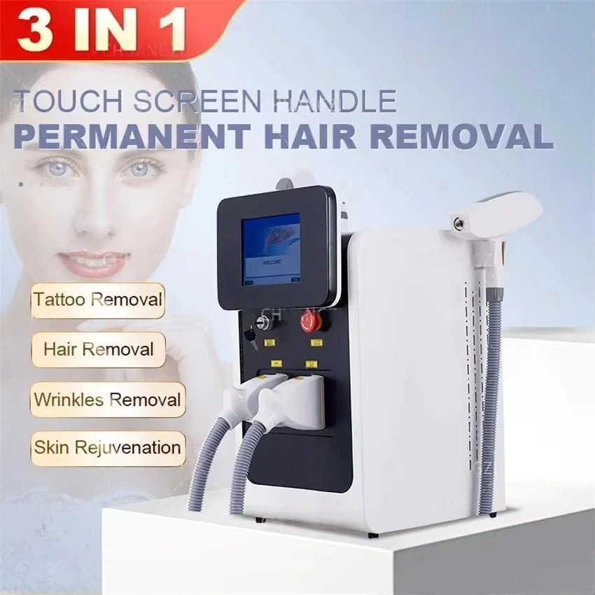 Multi Functional IPL OPT Laser Permanent Hair Removal Tattoo Machine 3 IN 1 ND YAG Q Switch Red Blood Skin Lift Face Lift