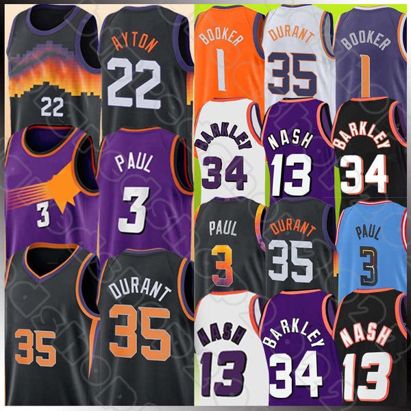 Kevin Durant Chris Paul Jerseys Devin Booker Basketball 35 22 1 3 Retro Mesh Charles Barkley Steve Nash DeAndre Ayton Men Phoenixs Sun 34 13