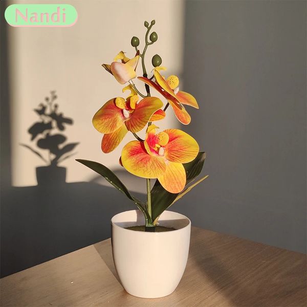 Bonsai simulation butterfly orchid artificial pottery plant dining table dining table home office vase wedding home room decoration gift 240