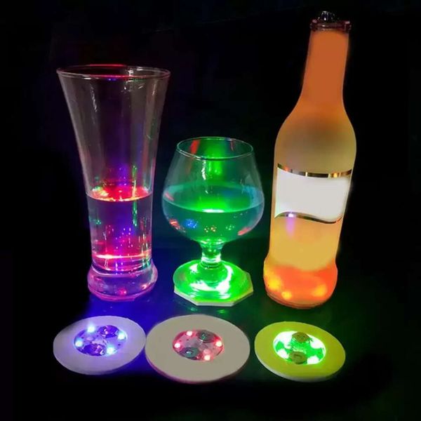 Bottle Battery Powered Lumious Coasters Stickers LED Drink Cup Mat Decels Festival Nightclub Bar Party Vase Lights P