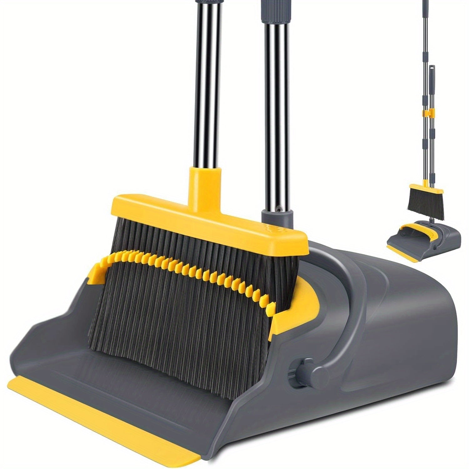 TEMU Juteng Heavy-duty Broom And Dustpan Set With Ergonomic Handle & Upright Storage - Heavy-duty Sweeper With Soft-hard Bristles, Large Capacity