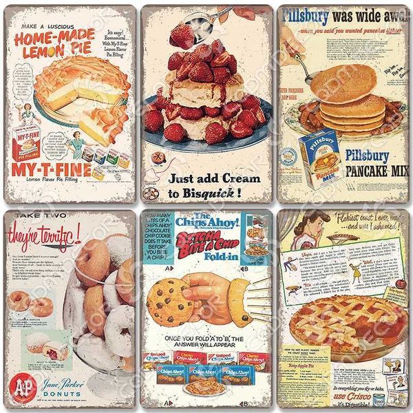 Sweet Food Tin Sign Poster Vintage Ice Cream Lemon Pie Coffee Cake Metal Plaque Cafe Kitchen Dinning Room Home Wall Decor Y240803