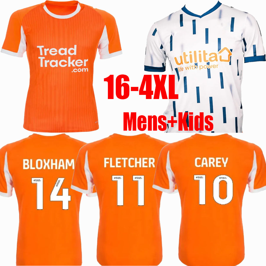 2025-26 Blackpool FC soccer jerseys 2025 home away BLOXHAM NORBURN SILVERA jerseys football shirts CAREY man Kit S-4XL Men Kids Kits