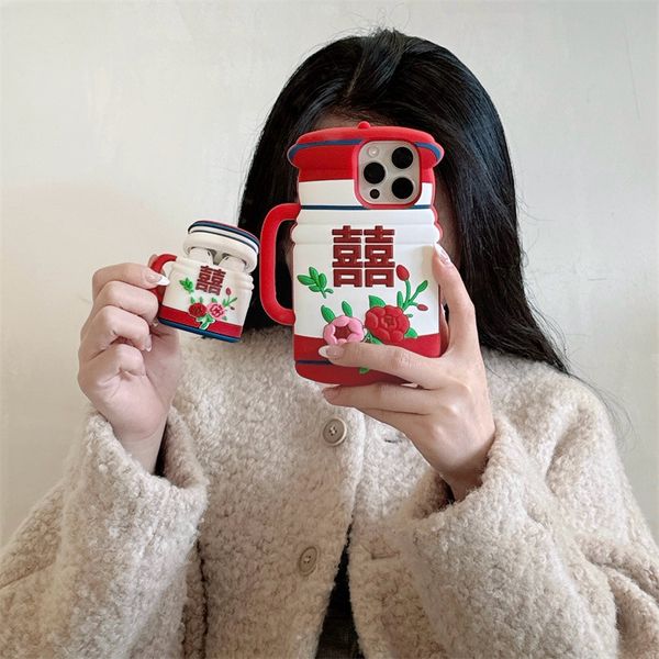 Funny 3D Double Happiness Water Cup 1-2 Bluetooth Earphones Pro Protective Cover 3 Suitable for Anti Drop