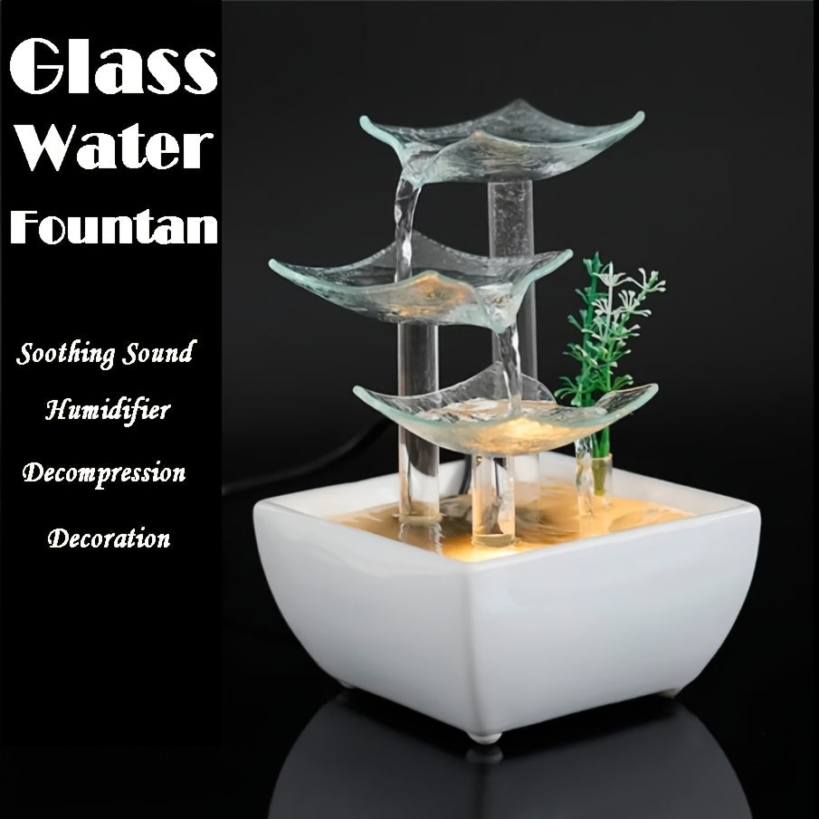 TEMU 1pc Elegant Glass Tabletop Fountain, , Usb Powered, Soothing Sound Humidifier, Decompression Decor, Ideal For Living Room, Outdoor, Christmas,